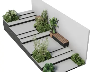 Landscape Furniture stairs with plant and Garden Low-poly 3D model