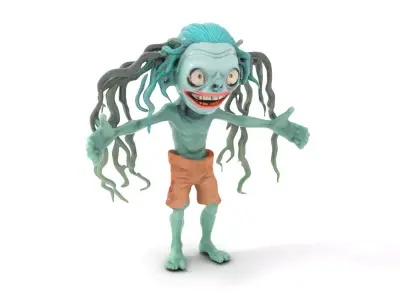 Cartoon Zombie Kid with Dreadlocks Rigged and Animated Low-poly 3D model