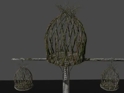 Forest - Wooden Tripple Street Lamp Lantern Low-poly 3D model