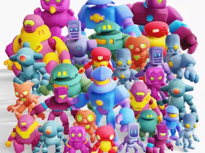 Cartoon Robots Pack 01 Low-poly 3D model