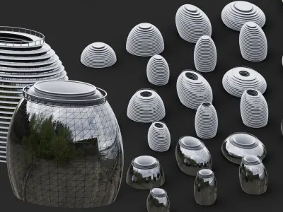 Futuristic Buildings Kitbash Set Low-poly 3D model