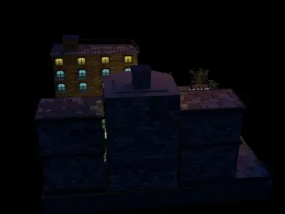 Cartoon city night street low poly PBR Low-poly 3D model