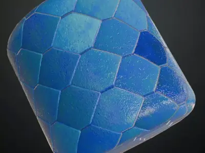 Modern Glossy Blue Hexagonal Mosaic Tiles PBR Seamless Texture