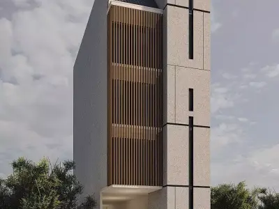 4 Storey Boarding House 9 Rooms with Parking  Skp  DWG  Low-poly 3D model