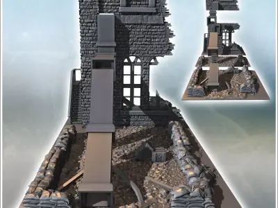 Ruined industrial structure with a large chute and scattered deb 3D print model