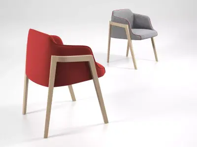 Chevalet chair with wooden frame and fabric 3D model