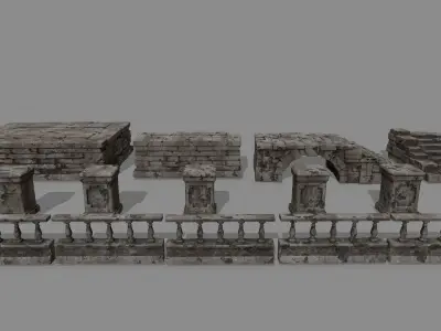 ruin set stone staircase Low-poly 3D model