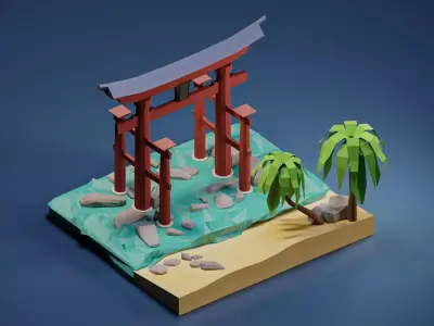 Floating Torii Gate Low-poly 3D model