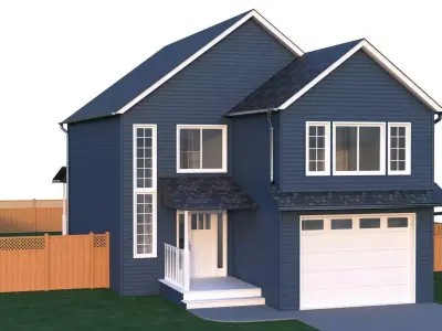 House with fence Low-poly 3D model