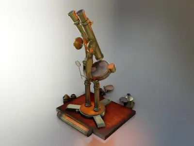 Old British Microscope 3d model Low-poly 3D model