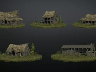 Skyrim Style Viking Town Kit - Medieval Village  Low-poly 3D model