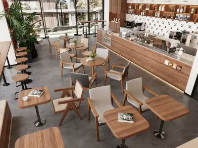 Modern Coffee Shop Cafe With Bar And Seating 3D model
