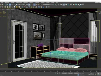 LETTA HOTEL BEDROOM FURNITURE SCENE Low-poly 3D model