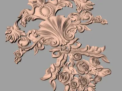 European style flower 3D relief STL Model for cnc engraving E097 3D model