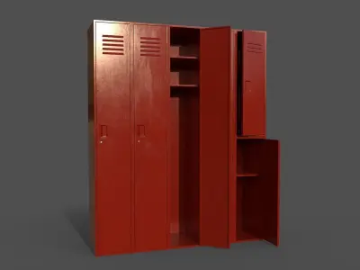 PBR School Gym Locker 07 - Red Low-poly 3D model