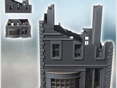 Two-story house with chimney and front porch ruined version 16 - 3D print model