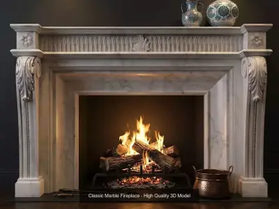 Classic Marble Fireplace CNC Pack 5- Models for ArchViz 