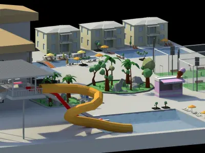 Low Poly Holiday Resort Low-poly 3D model