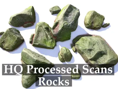 Rock Stone Moss Scans - 3D PBR Low Poly Models Pack Low-poly 3D model