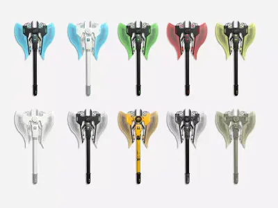 10 SciFi War Axes B Collection - Sci Fi Weapon Design 3D Model Pack