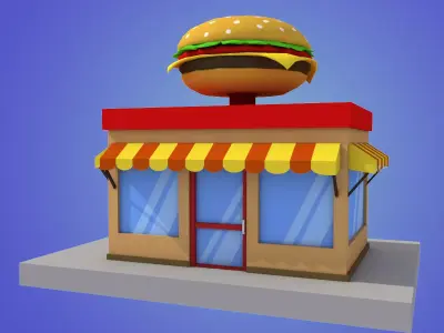 cartoon burger house building low poly Low-poly 3D model