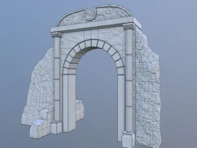 Ruined medieval gate Low-poly 3D model