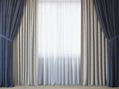 Curtains with tulle set 3 in 1  3D model