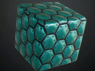 Distressed Hexagonal Tiled Blue and Black Metal PBR Seamless Texture