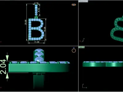 Alphabet B-letter single row pendant 3D print model