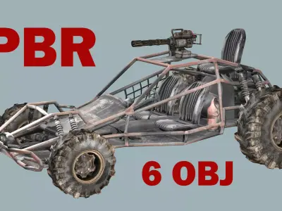 Post-Apocalypse Buggy Car C With Gunholder 3D Model Low-poly 3D model