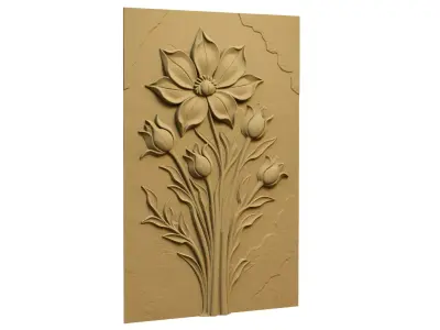 Modern Flower Bouquet Relief Wall Decor Set STL Mural CNC 385  3D model