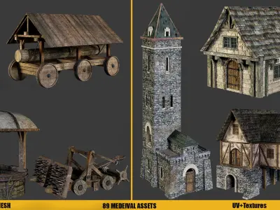 BaseMesh - 89 MEDIEVAL ASSETS  Low-poly 3D model