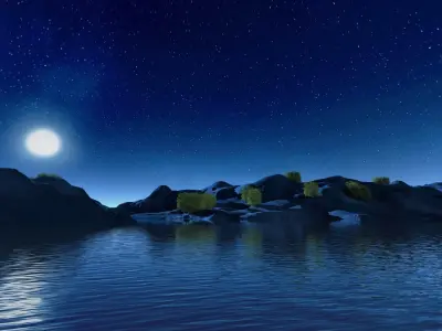 night forest scene valley mountain grassland plain river 3D model