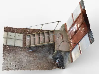 3D scan of Rusty metal stairs to old door industrial building Low-poly 3D model