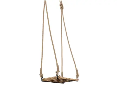 Natural Bamboo Swing with jute rope and metal 3D model