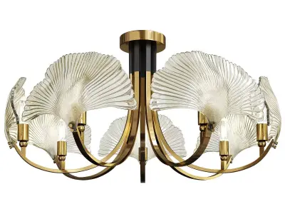 Ginkgo chandelier with brass and glass leaves Low-poly 3D model