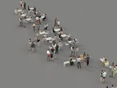 3D PEOPLE CROWDS- ULTIMATE SPEED  - CAFETERIA BENCHES - EXTERIOR Low-poly 3D model