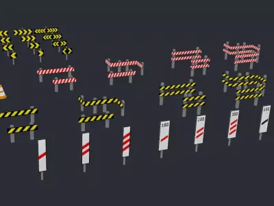 3D Road Signs - PSX Style Low-poly 3D model