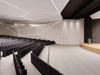 Futuristic Auditorium with Geometric Ceiling and Modern Seating 3D model