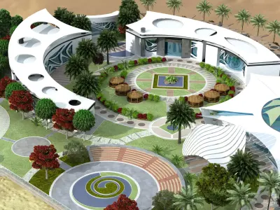 modern club building and landscape 3D model