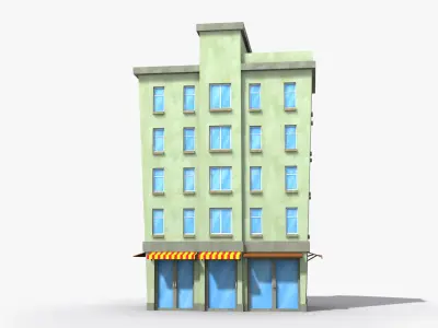 Cartoon Building x7 Low-poly 3D model