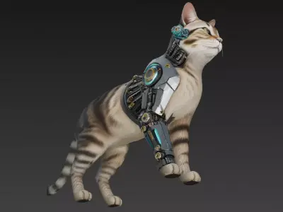 Cyber Cat Creature Model Low-poly 3D model