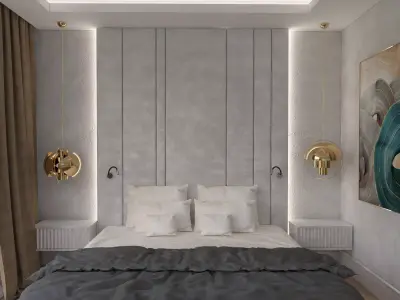 Bedroom modern with walls and gold accents 3D model
