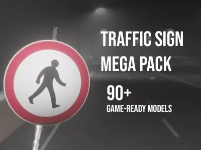Traffic Sign Mega Pack Low-poly 3D model