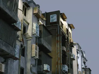 Dystopian  Hong Kong-styled building pack 3D model