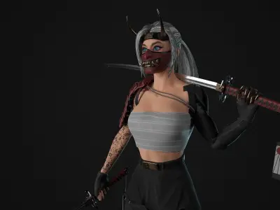 Cyberpunk Girl- Game Ready Low-poly 3D model  Low-poly 3D model