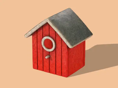 Red birdhouse Low-poly 3D model