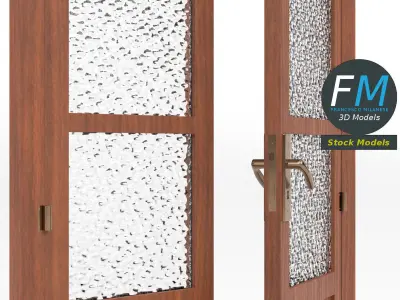 Wooden door with glass panels and transom 3D model