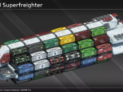 Spaceship CFS113 Superfreighter Low-poly 3D model