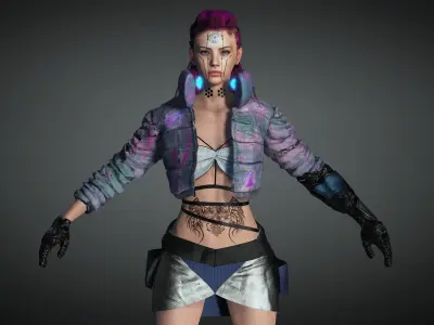 AAA Cyber Punk Female Character 08 Low-poly 3D model